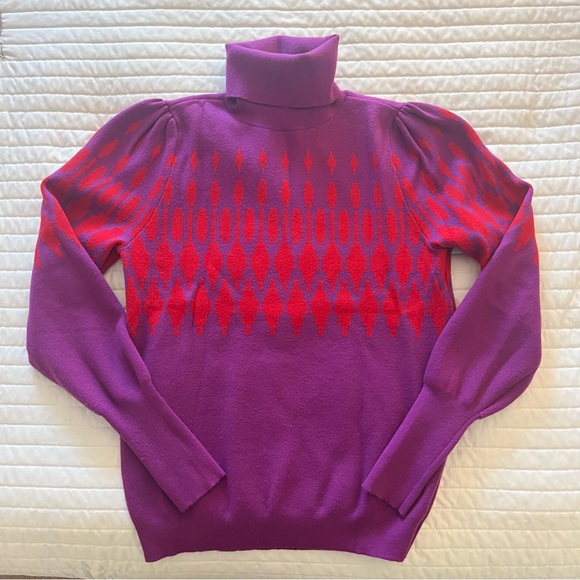 Ann Taylor Sweaters - Ann Taylor Fair Isle Purple and Red Women's Turtleneck Sweater Size S